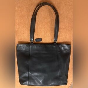 Large Navy Leather Coach Tote Bag